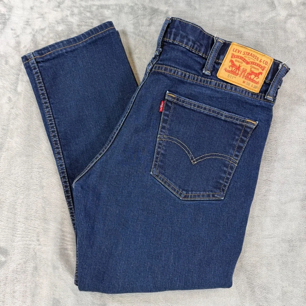 Levi's 511 Slim‎ Fit Jeans Men's Size 38x30 Blue Dark Wash Stretch Denim Pants